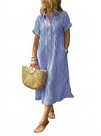 Randig midiklänning för dam-Midi Dress-Fjallbarn
