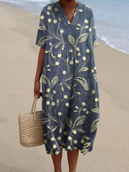 Randig midiklänning med V-ringning för dam-Midi Dress-Fjallbarn