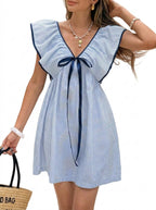 Randig miniklänning för dam med volangärmar-Mini Dress-Fjallbarn