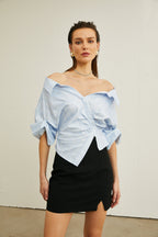 Randig off-shoulder-blus med kedjeaxlar för dam-Blouses for women-Fjallbarn