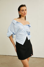 Randig off-shoulder-blus med kedjeaxlar för dam-Blouses for women-Fjallbarn