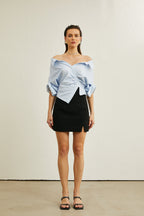 Randig off-shoulder-blus med kedjeaxlar för dam-Blouses for women-Fjallbarn