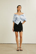 Randig off-shoulder-blus med kedjeaxlar för dam-Blouses for women-Fjallbarn