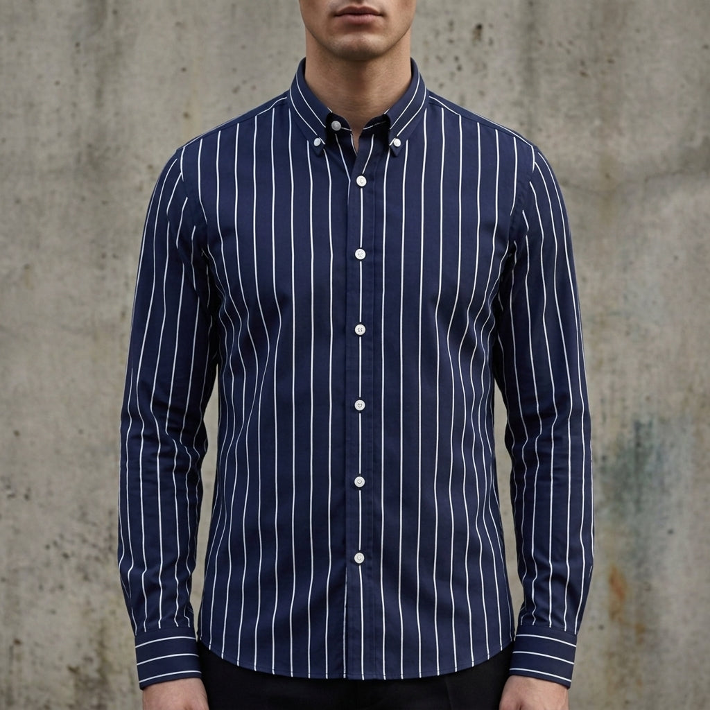 Randig skjorta med knappar för herrar-Shirts for men-Fjallbarn