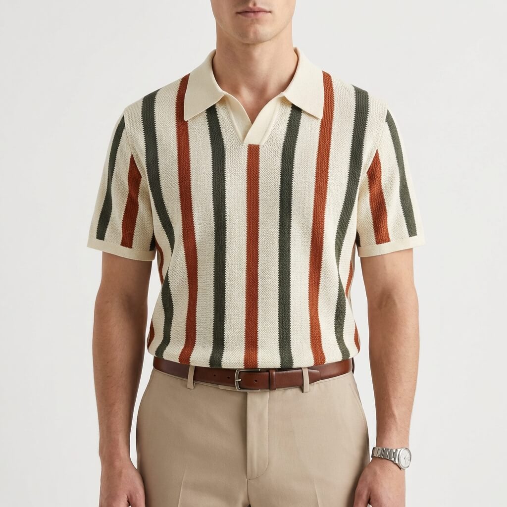 Randig stickad pikétröja för herr-Shirts for men-Fjallbarn
