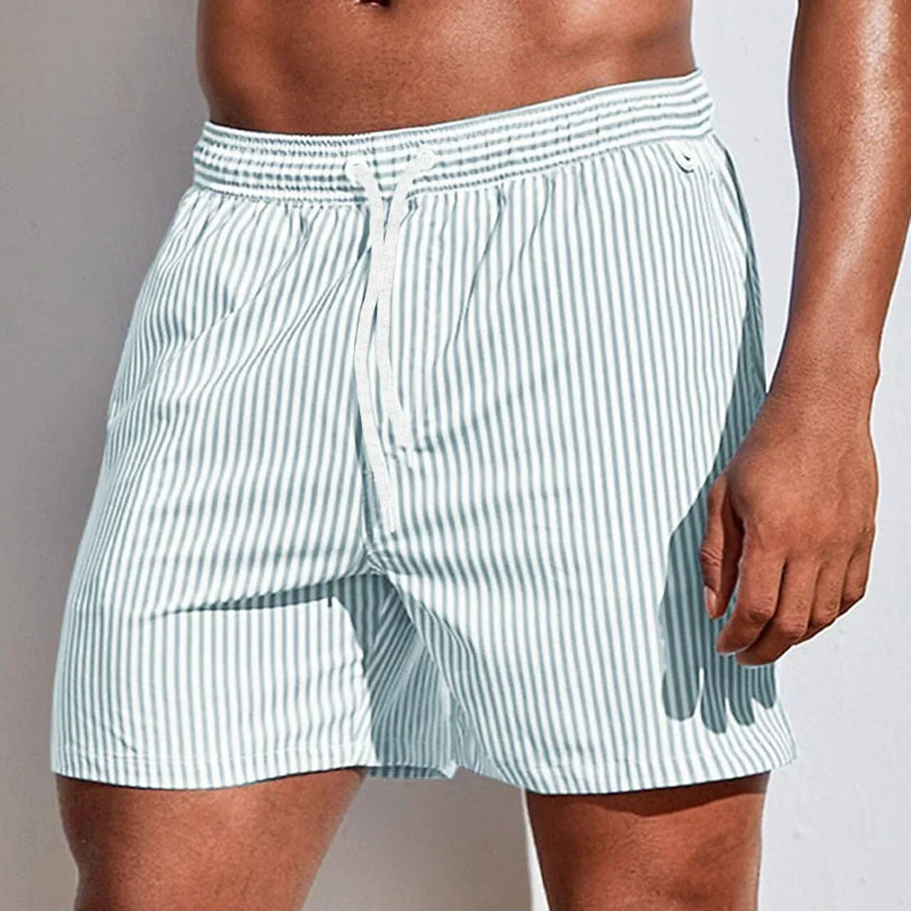 Randiga badshorts med dragsko för herrar-Swimwear for men-Fjallbarn