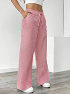 Randiga byxor med vida ben och dragsko för dam-Pants for Women-Fjallbarn