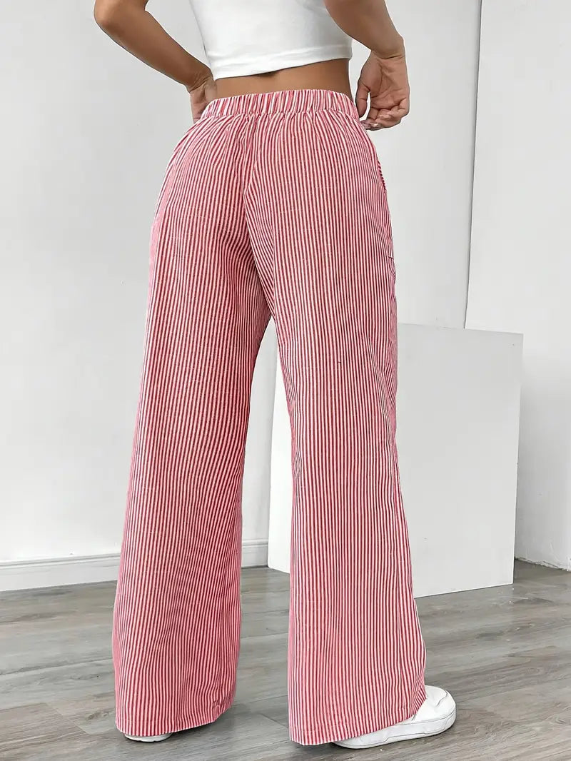 Randiga byxor med vida ben och dragsko för dam-Pants for Women-Fjallbarn