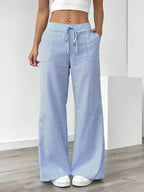 Randiga byxor med vida ben och dragsko för dam-Pants for Women-Fjallbarn