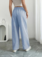 Randiga byxor med vida ben och dragsko för dam-Pants for Women-Fjallbarn