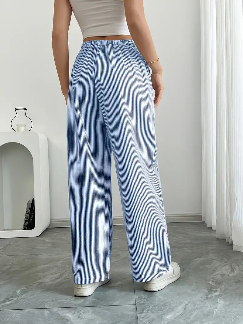 Randiga byxor med vida ben och dragsko för dam-Pants for Women-Fjallbarn