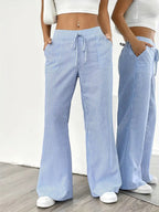 Randiga byxor med vida ben och dragsko för dam-Pants for Women-Fjallbarn