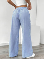 Randiga byxor med vida ben och dragsko för dam-Pants for Women-Fjallbarn