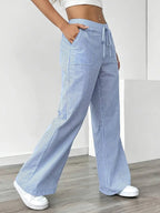 Randiga byxor med vida ben och dragsko för dam-Pants for Women-Fjallbarn