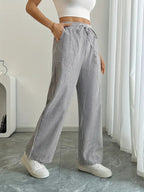 Randiga byxor med vida ben och dragsko för dam-Pants for Women-Fjallbarn