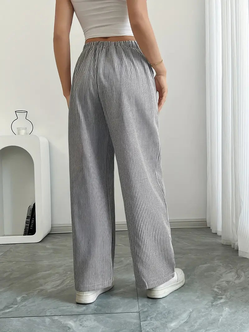 Randiga byxor med vida ben och dragsko för dam-Pants for Women-Fjallbarn