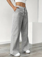 Randiga byxor med vida ben och dragsko för dam-Pants for Women-Fjallbarn