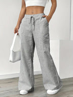 Randiga byxor med vida ben och dragsko för dam-Pants for Women-Fjallbarn