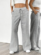 Randiga byxor med vida ben och dragsko för dam-Pants for Women-Fjallbarn