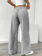Randiga byxor med vida ben och dragsko för dam-Pants for Women-Fjallbarn