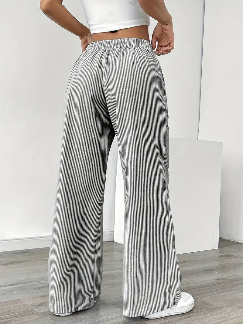 Randiga byxor med vida ben och dragsko för dam-Pants for Women-Fjallbarn