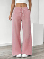 Randiga byxor med vida ben och dragsko för dam-Pants for Women-Fjallbarn