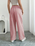 Randiga byxor med vida ben och dragsko för dam-Pants for Women-Fjallbarn