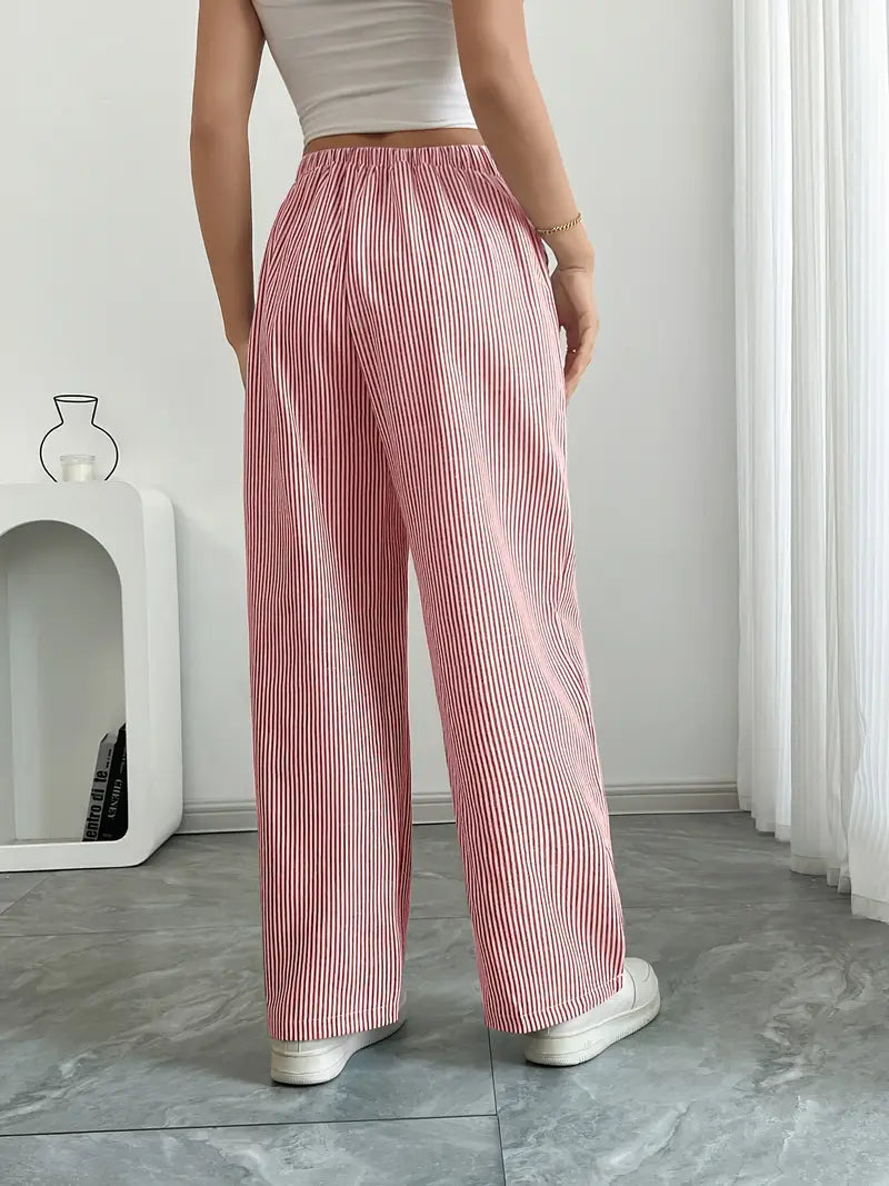 Randiga byxor med vida ben och dragsko för dam-Pants for Women-Fjallbarn