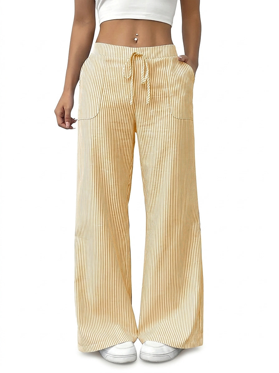 Randiga byxor med vida ben och dragsko för dam-Pants for Women-Fjallbarn