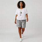 Randiga shorts med avslappnad passform för dam-Shorts for women-Fjallbarn