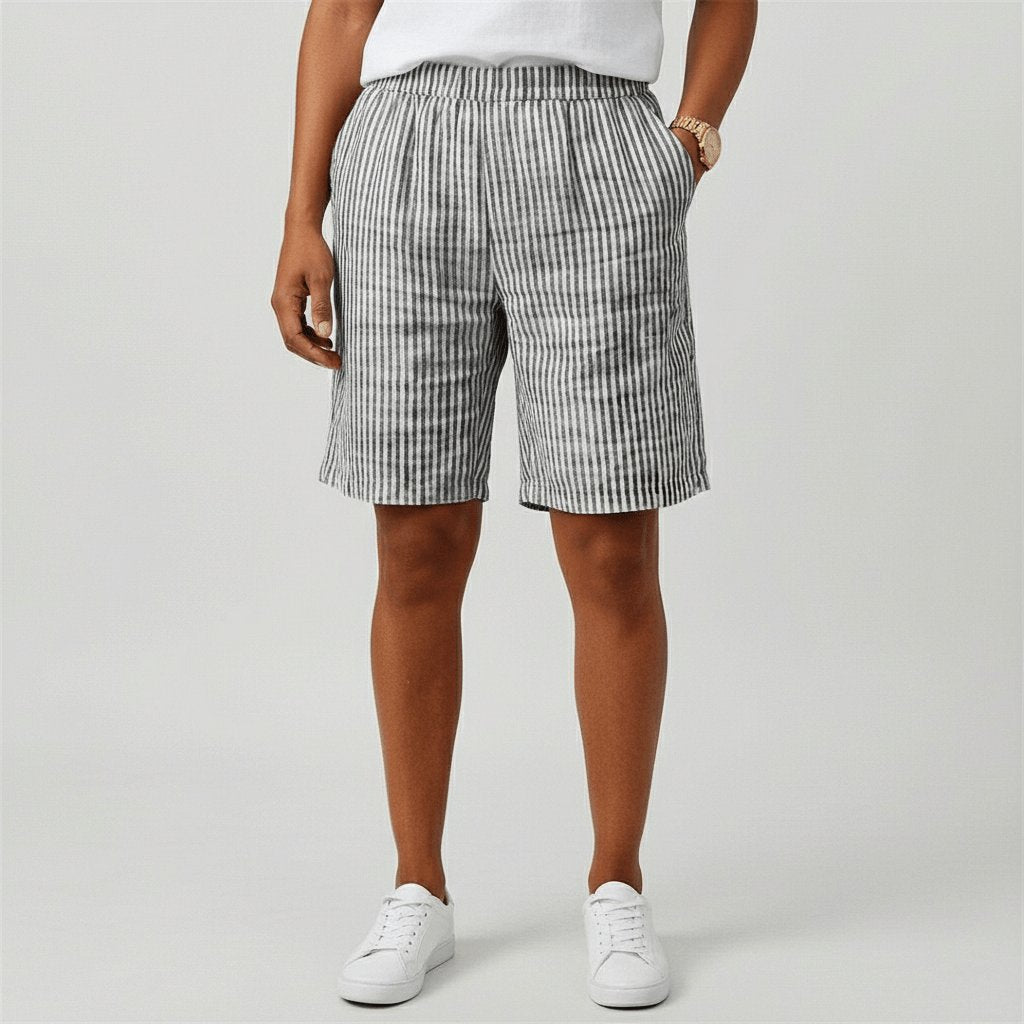 Randiga shorts med avslappnad passform för dam-Shorts for women-Fjallbarn