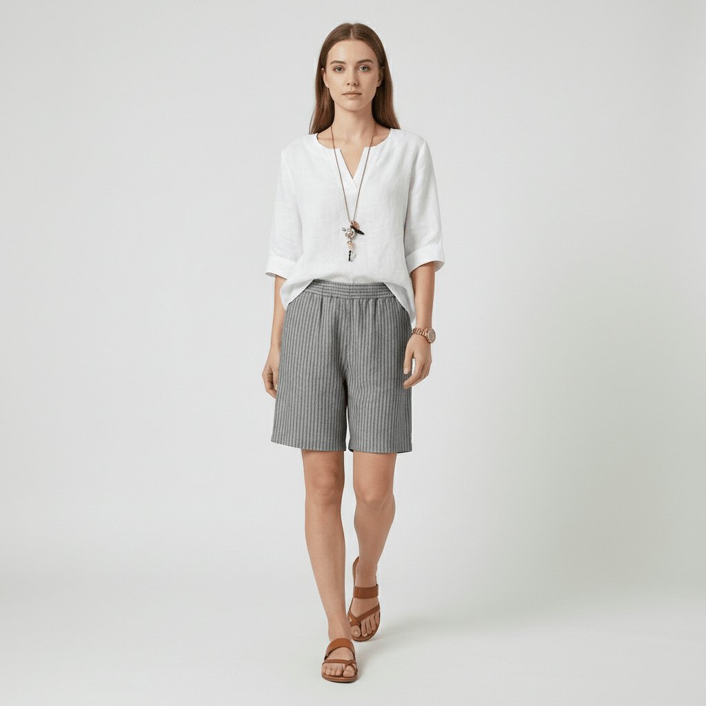Randiga shorts med avslappnad passform för dam-Shorts for women-Fjallbarn