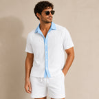 Randigt set med skjorta och shorts för herr-Sets for Men-Fjallbarn