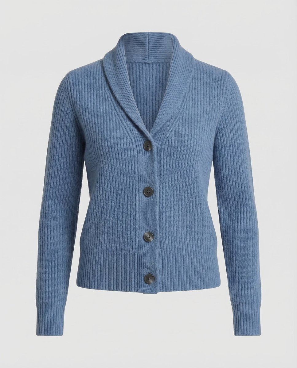 Ribbad kofta för dam med sjalkrage-Cardigan for women-Fjallbarn