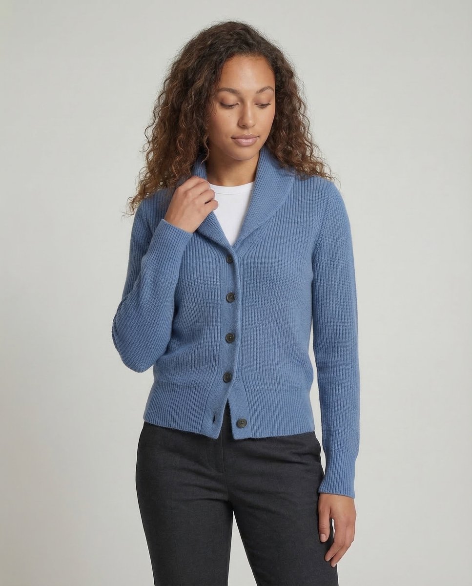Ribbad kofta för dam med sjalkrage-Cardigan for women-Fjallbarn