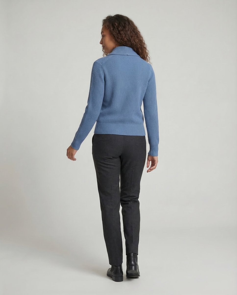 Ribbad kofta för dam med sjalkrage-Cardigan for women-Fjallbarn