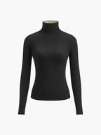 Ribbad långärmad topp med polokrage för dam-Blouses for women-Fjallbarn