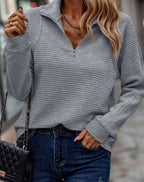 Ribbad tröja med dragkedja för dam-Sweaters for Women-Fjallbarn