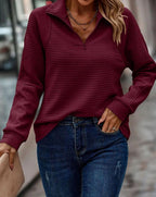 Ribbad tröja med dragkedja för dam-Sweaters for Women-Fjallbarn