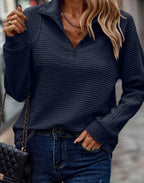 Ribbad tröja med dragkedja för dam-Sweaters for Women-Fjallbarn