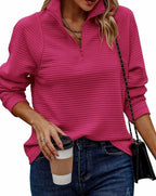 Ribbad tröja med dragkedja för dam-Sweaters for Women-Fjallbarn