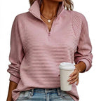 Ribbad tröja med dragkedja för dam-Sweaters for Women-Fjallbarn