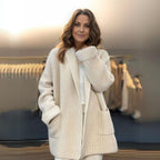 Ribbstickad kofta med öppen front och fickor för dam-Cardigan for women-Fjallbarn