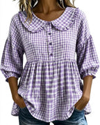 Rutig blus med Peter Pan-krage för dam-Blouses for women-Fjallbarn
