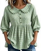 Rutig blus med Peter Pan-krage för dam-Blouses for women-Fjallbarn
