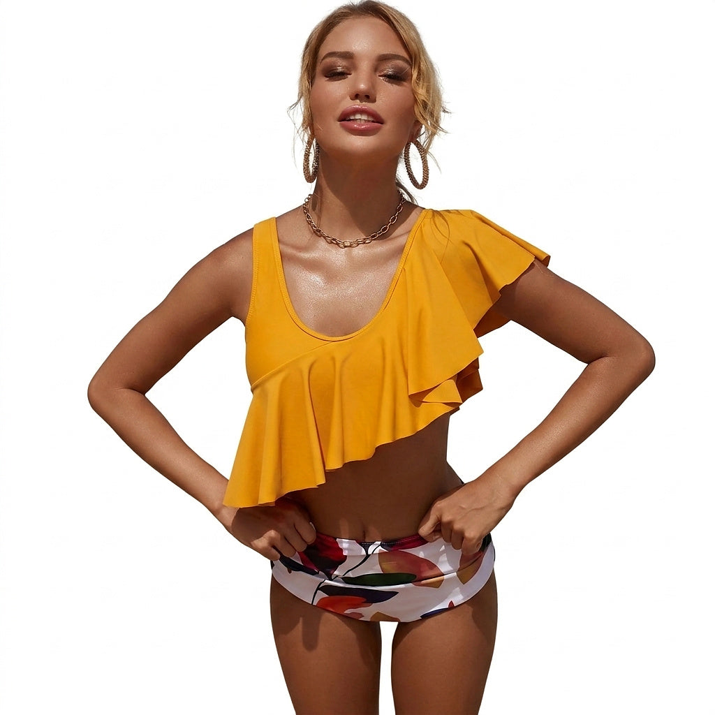 Rynkat tankiniset för dam med högmidjade underdelar-Swimwear for Women-Fjallbarn