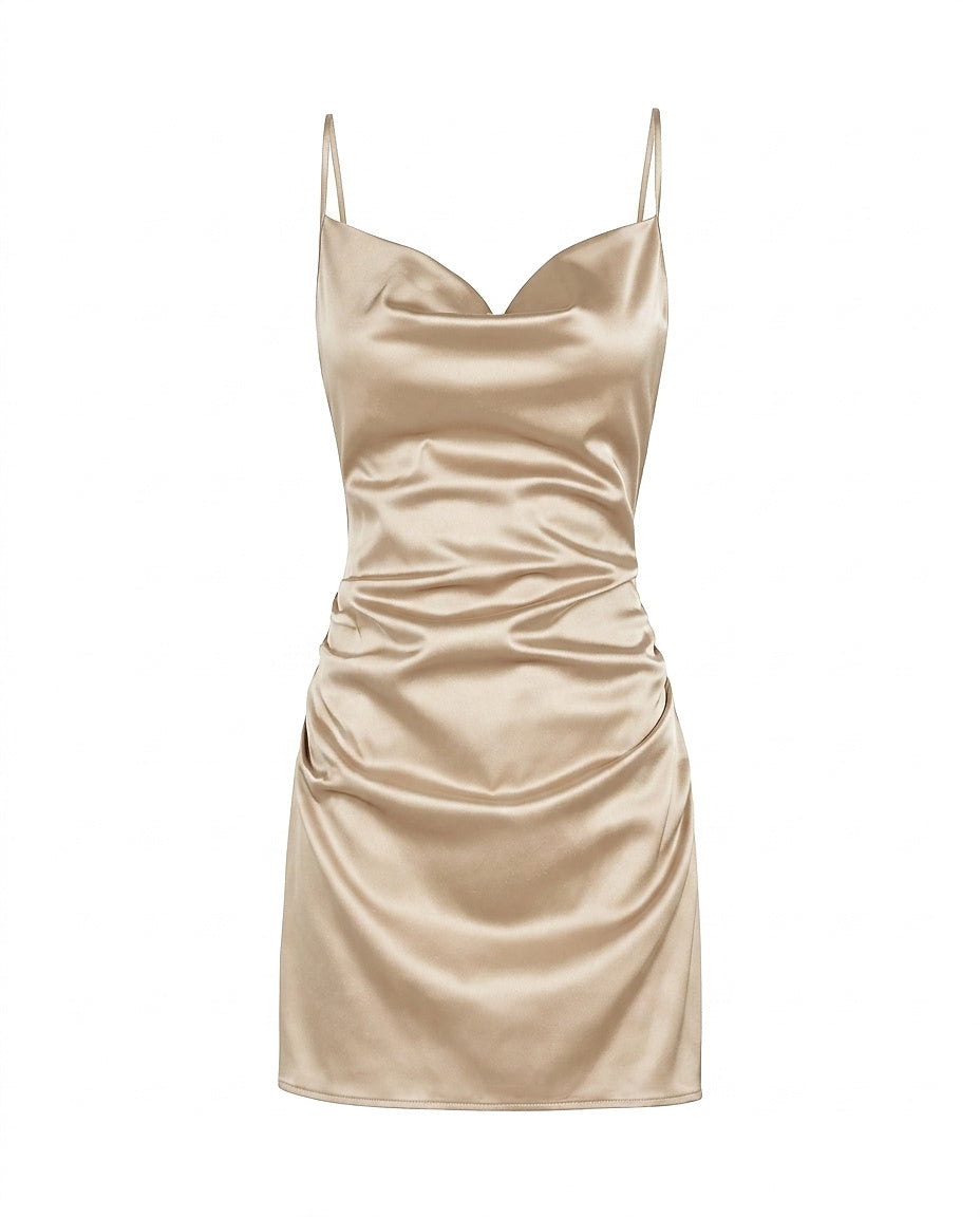 Satinminiklänning med draperad ringning för dam-Mini Dress-Fjallbarn