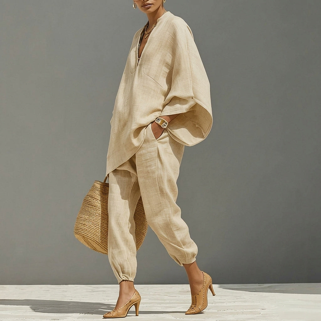 Set med linnetunika och vida byxor för dam-Sets for women-Fjallbarn
