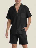Set med texturerad vävd skjorta och shorts för herr-Men's Sets-Fjallbarn