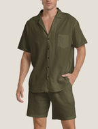 Set med texturerad vävd skjorta och shorts för herr-Men's Sets-Fjallbarn